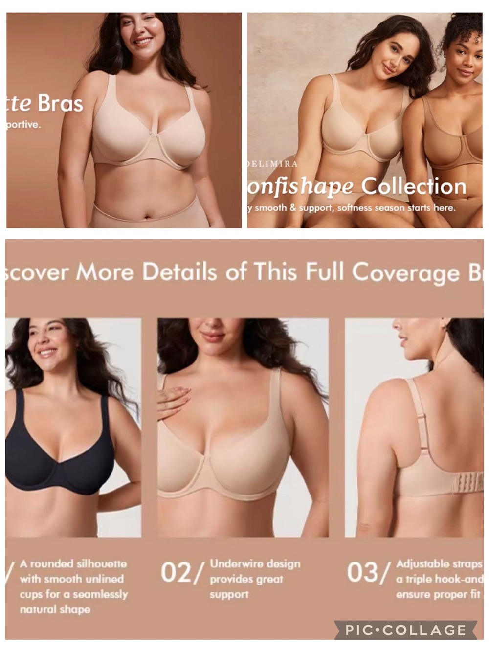 Delimira Confishape Balconette Full coverage Scoop Neck Underwire Unlined 34F
